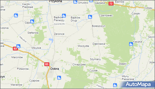 mapa Moczydła gmina Dobra, Moczydła gmina Dobra na mapie Targeo