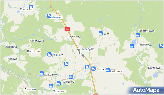 mapa Moczydło gmina Trzebielino, Moczydło gmina Trzebielino na mapie Targeo