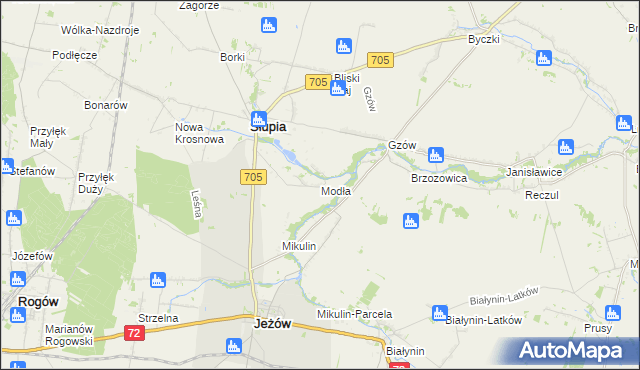 mapa Modła gmina Słupia, Modła gmina Słupia na mapie Targeo