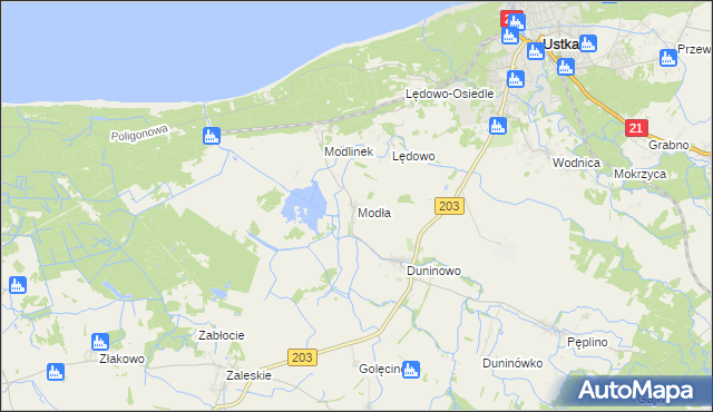 mapa Modła gmina Ustka, Modła gmina Ustka na mapie Targeo