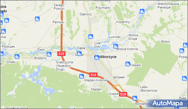 mapa Modliborzyce powiat janowski, Modliborzyce powiat janowski na mapie Targeo