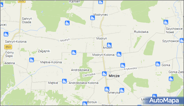 mapa Modryń-Kolonia, Modryń-Kolonia na mapie Targeo