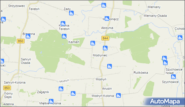 mapa Modryniec, Modryniec na mapie Targeo