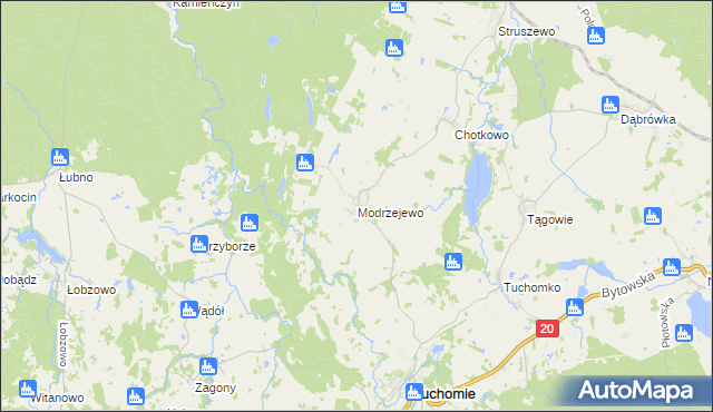 mapa Modrzejewo gmina Tuchomie, Modrzejewo gmina Tuchomie na mapie Targeo