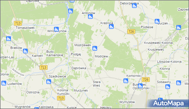 mapa Modrzew gmina Opoczno, Modrzew gmina Opoczno na mapie Targeo