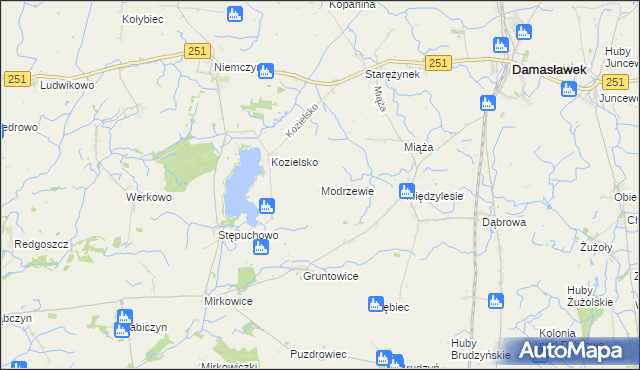 mapa Modrzewie gmina Damasławek, Modrzewie gmina Damasławek na mapie Targeo