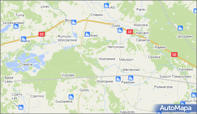 mapa Modrzewie gmina Szczutowo, Modrzewie gmina Szczutowo na mapie Targeo