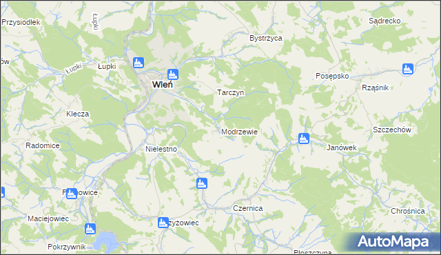 mapa Modrzewie gmina Wleń, Modrzewie gmina Wleń na mapie Targeo