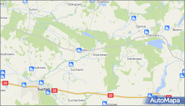 mapa Modrzewo, Modrzewo na mapie Targeo
