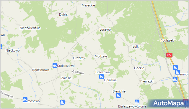 mapa Modzele gmina Grajewo, Modzele gmina Grajewo na mapie Targeo