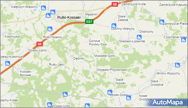 mapa Modzele-Górki, Modzele-Górki na mapie Targeo