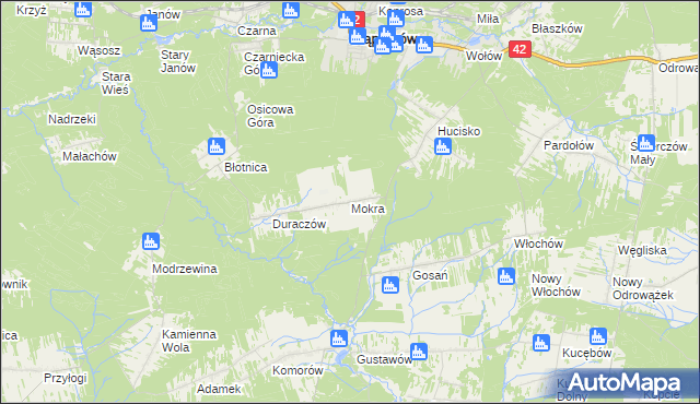 mapa Mokra gmina Stąporków, Mokra gmina Stąporków na mapie Targeo