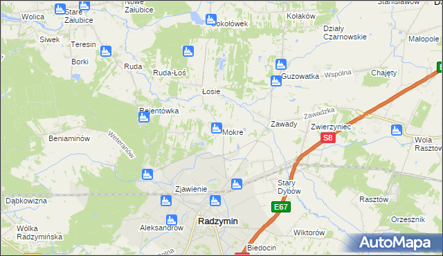 mapa Mokre gmina Radzymin, Mokre gmina Radzymin na mapie Targeo