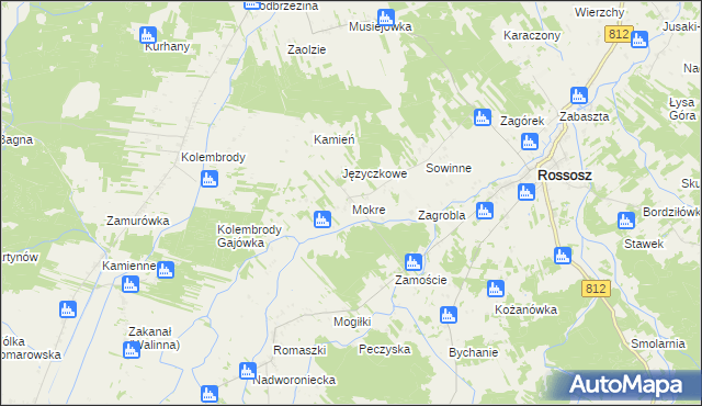 mapa Mokre gmina Rossosz, Mokre gmina Rossosz na mapie Targeo
