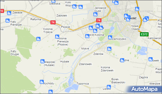 mapa Mokre gmina Zamość, Mokre gmina Zamość na mapie Targeo