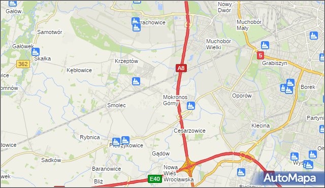 mapa Mokronos Górny, Mokronos Górny na mapie Targeo