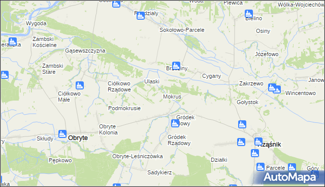 mapa Mokrus gmina Obryte, Mokrus gmina Obryte na mapie Targeo