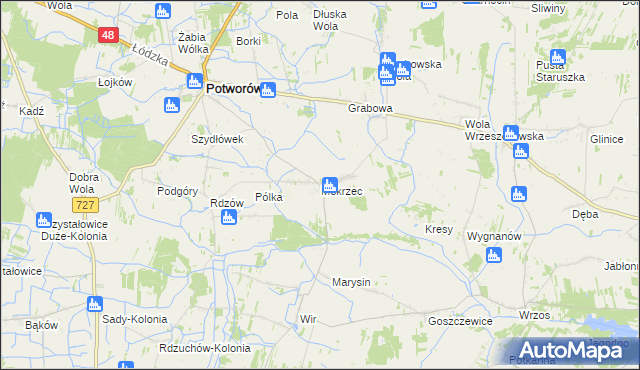 mapa Mokrzec gmina Potworów, Mokrzec gmina Potworów na mapie Targeo