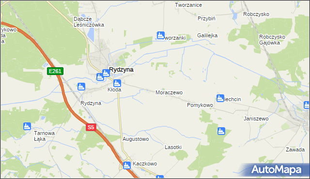 mapa Moraczewo gmina Rydzyna, Moraczewo gmina Rydzyna na mapie Targeo