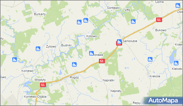 mapa Morawa gmina Lidzbark Warmiński, Morawa gmina Lidzbark Warmiński na mapie Targeo