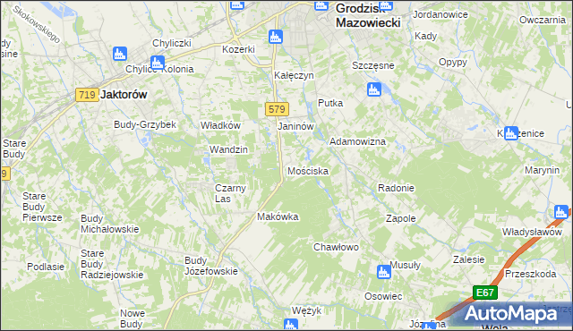 mapa Mościska gmina Grodzisk Mazowiecki, Mościska gmina Grodzisk Mazowiecki na mapie Targeo