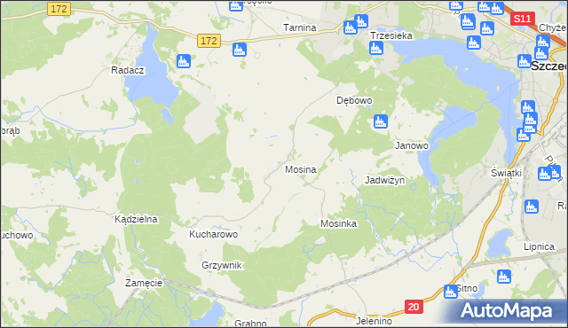 mapa Mosina gmina Szczecinek, Mosina gmina Szczecinek na mapie Targeo