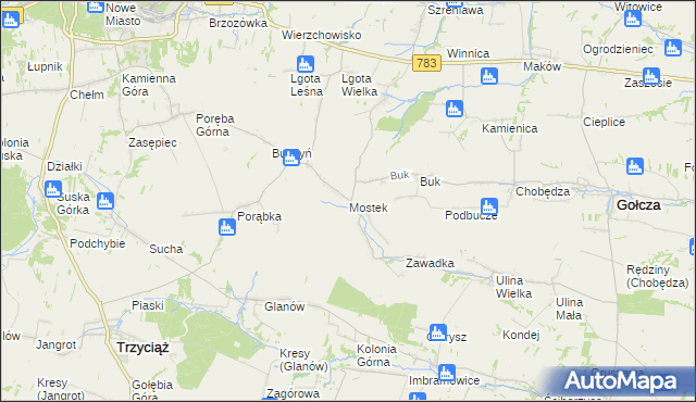 mapa Mostek gmina Gołcza, Mostek gmina Gołcza na mapie Targeo