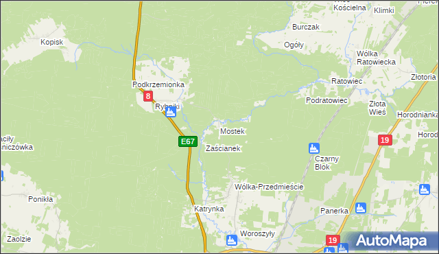 mapa Mostek gmina Wasilków, Mostek gmina Wasilków na mapie Targeo