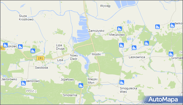 mapa Mostki gmina Gołańcz, Mostki gmina Gołańcz na mapie Targeo