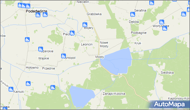 mapa Mosty gmina Podedwórze, Mosty gmina Podedwórze na mapie Targeo