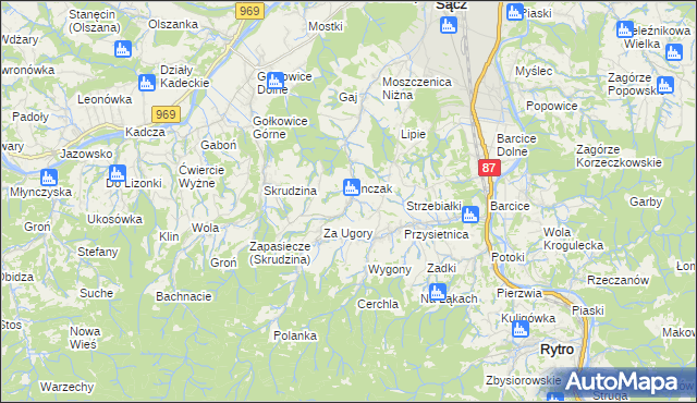 mapa Moszczenica Wyżna, Moszczenica Wyżna na mapie Targeo
