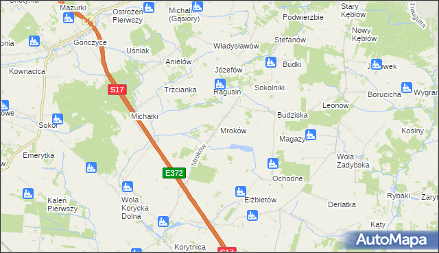 mapa Mroków gmina Trojanów, Mroków gmina Trojanów na mapie Targeo