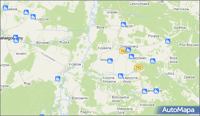 mapa Mrowina, Mrowina na mapie Targeo