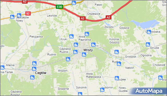 mapa Mrozy powiat miński, Mrozy powiat miński na mapie Targeo