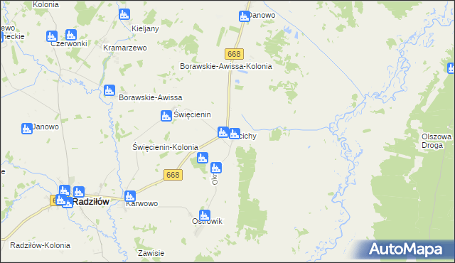 mapa Mścichy gmina Radziłów, Mścichy gmina Radziłów na mapie Targeo