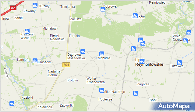 mapa Mszadla gmina Lipce Reymontowskie, Mszadla gmina Lipce Reymontowskie na mapie Targeo