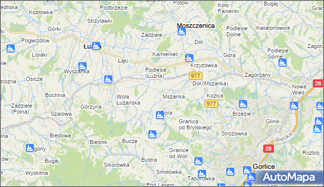 mapa Mszanka gmina Łużna, Mszanka gmina Łużna na mapie Targeo