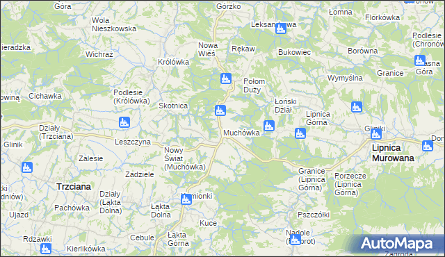 mapa Muchówka gmina Nowy Wiśnicz, Muchówka gmina Nowy Wiśnicz na mapie Targeo