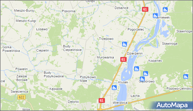 mapa Murowanka gmina Pokrzywnica, Murowanka gmina Pokrzywnica na mapie Targeo