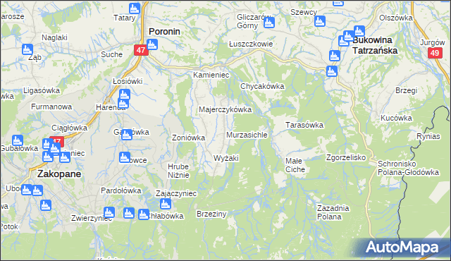 mapa Murzasichle, Murzasichle na mapie Targeo