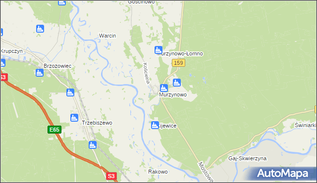 mapa Murzynowo gmina Skwierzyna, Murzynowo gmina Skwierzyna na mapie Targeo