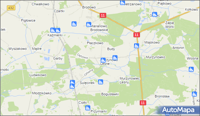 mapa Murzynowo Leśne, Murzynowo Leśne na mapie Targeo