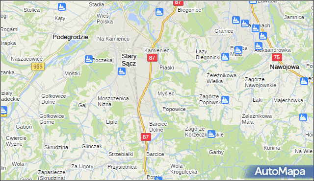 mapa Myślec, Myślec na mapie Targeo