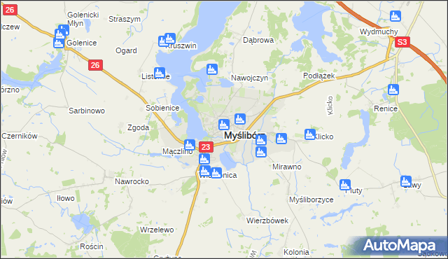 mapa Myślibórz, Myślibórz na mapie Targeo