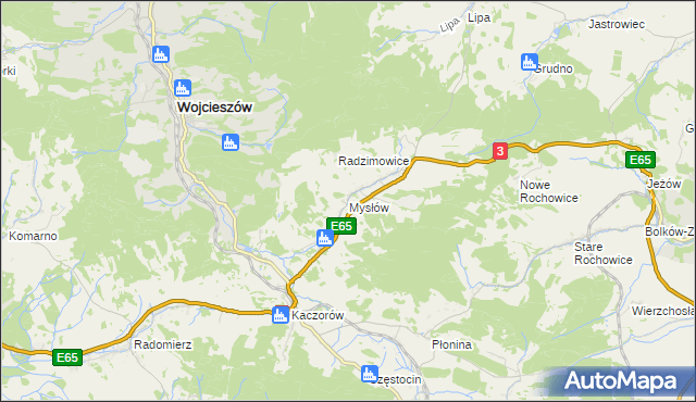 mapa Mysłów gmina Bolków, Mysłów gmina Bolków na mapie Targeo