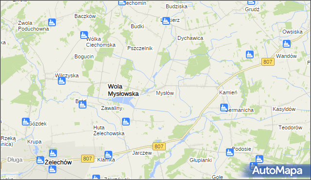 mapa Mysłów gmina Wola Mysłowska, Mysłów gmina Wola Mysłowska na mapie Targeo