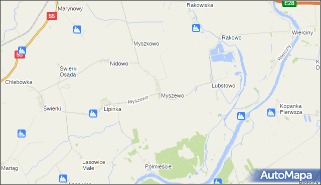 mapa Myszewo, Myszewo na mapie Targeo