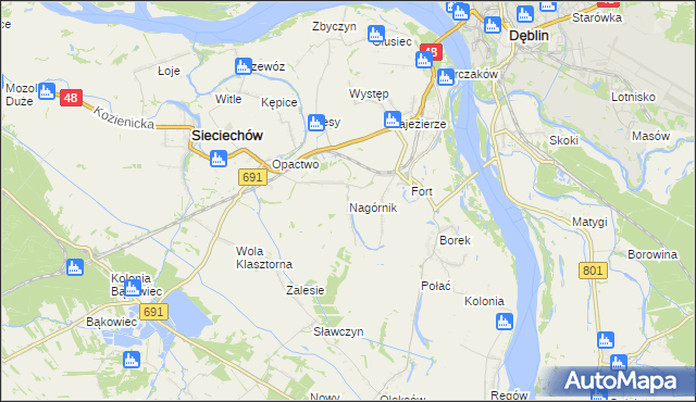 mapa Nagórnik gmina Sieciechów, Nagórnik gmina Sieciechów na mapie Targeo