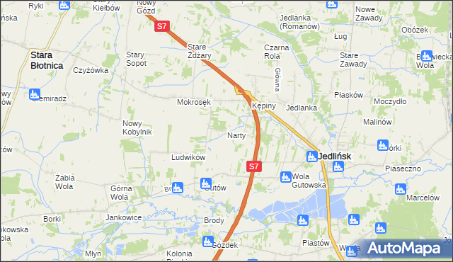 mapa Narty gmina Jedlińsk, Narty gmina Jedlińsk na mapie Targeo