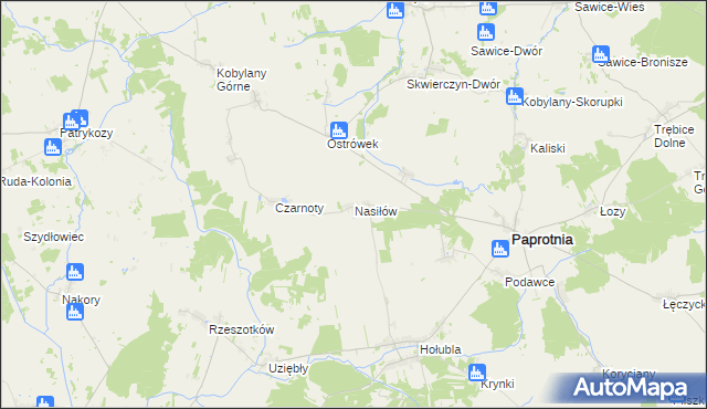 mapa Nasiłów gmina Paprotnia, Nasiłów gmina Paprotnia na mapie Targeo